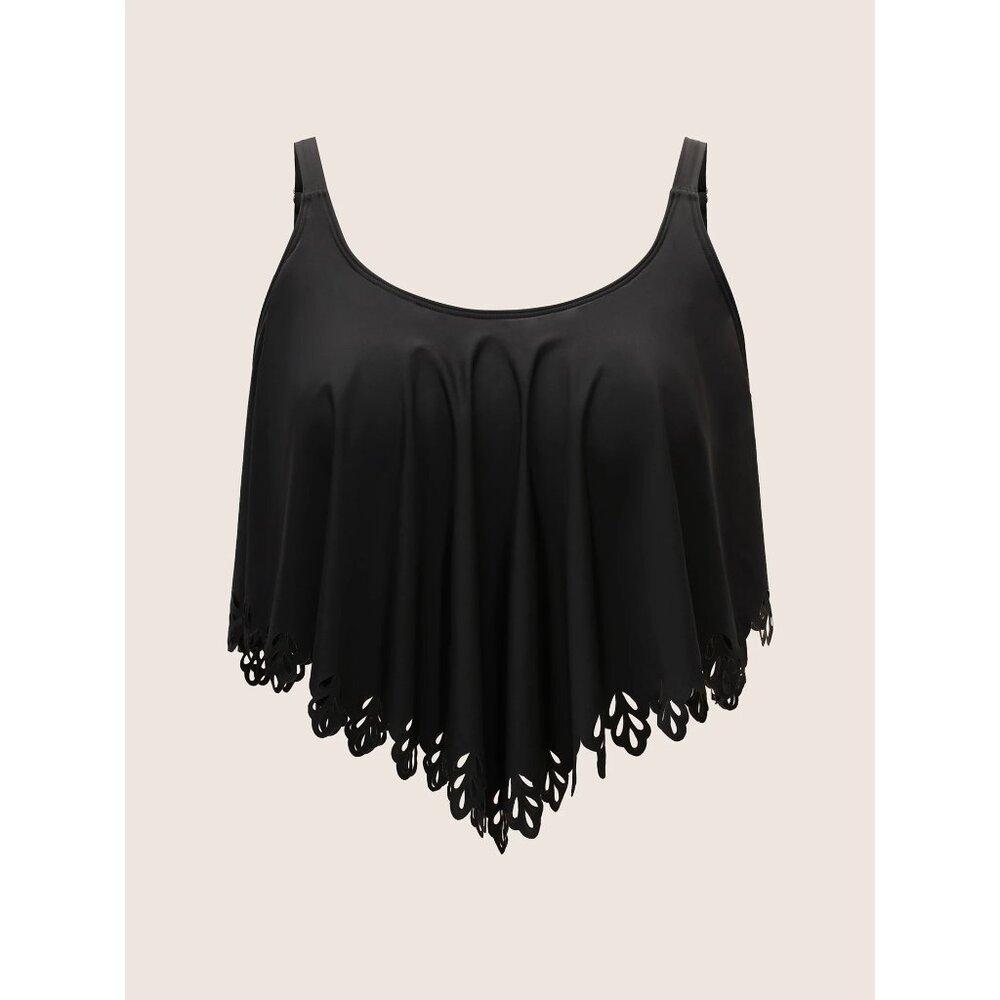 BloomChic Black Laser-Cut Flounce Swim Top Sz 14-16